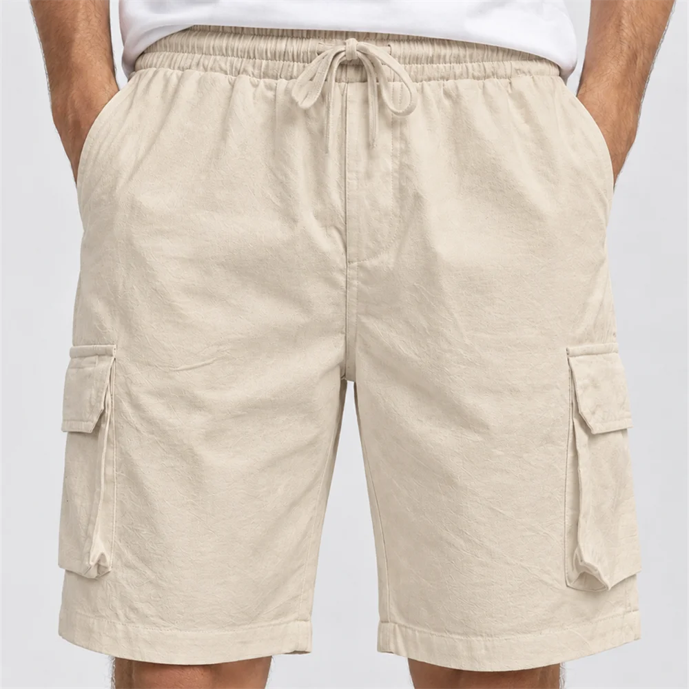 Mens Cotton Solid Color Beach Short Summer Lightweight Outdoor Male Large Breathable Sport Shorts Multi-pocket Work Pants