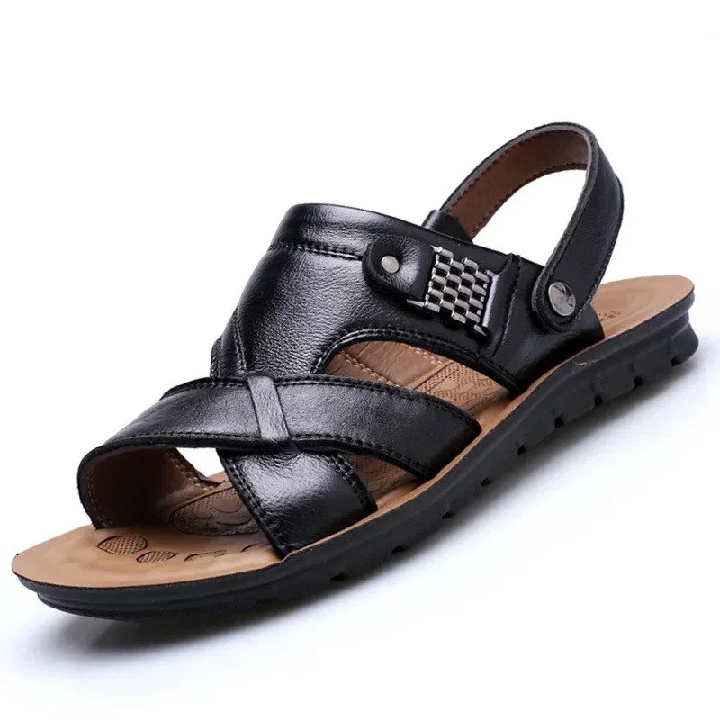 Men Sandals  Male Leather Sandals Classic Men Slippers Beach Shoes for Men Comfortable Walking Roman Sandalias Big Size 48