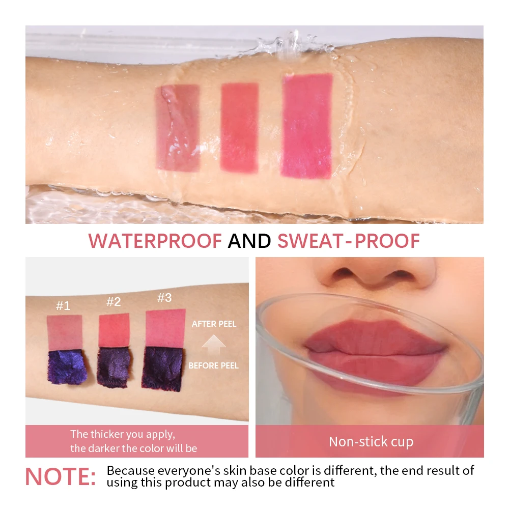 Lip Gloss Peel and Stick Set Long-lasting Waterproof Transfer Proof Non-stick Cup Natural Peel Off Lip Stain Women's Cosmetics