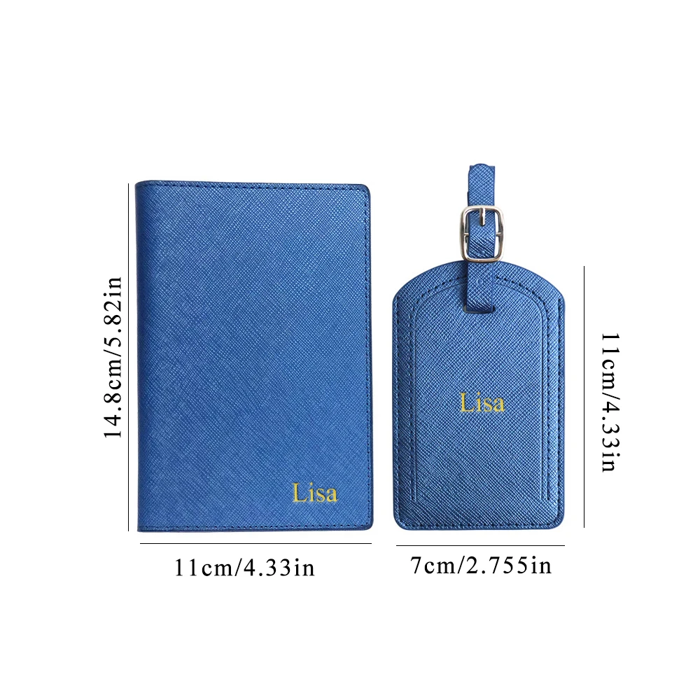 Customized Name Multi-Functional Leather Passport Case with Pen Holder and Cross-Patterned Design Luggage Tag Set view 6