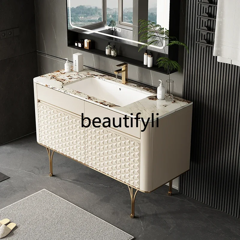 Light luxury bathroom cabinet Villa high-end bathroom Modern simple floor wash basin cabinet