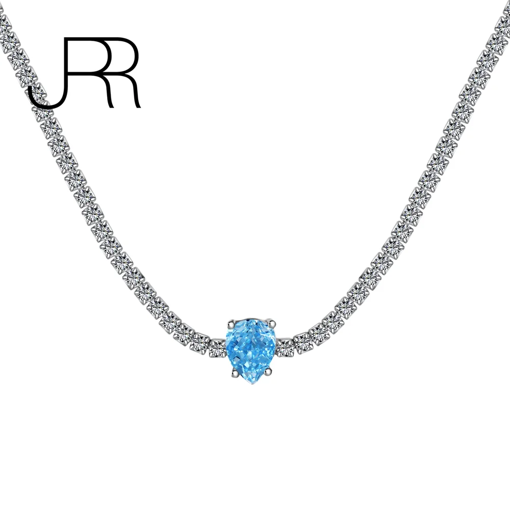 

JRR 925 Sterling Silver 8A 1CT Pear Cut Diamond Gemstone Tennis Chian Necklace for Women Fine Jewelry Wholesale Valentine's Gift