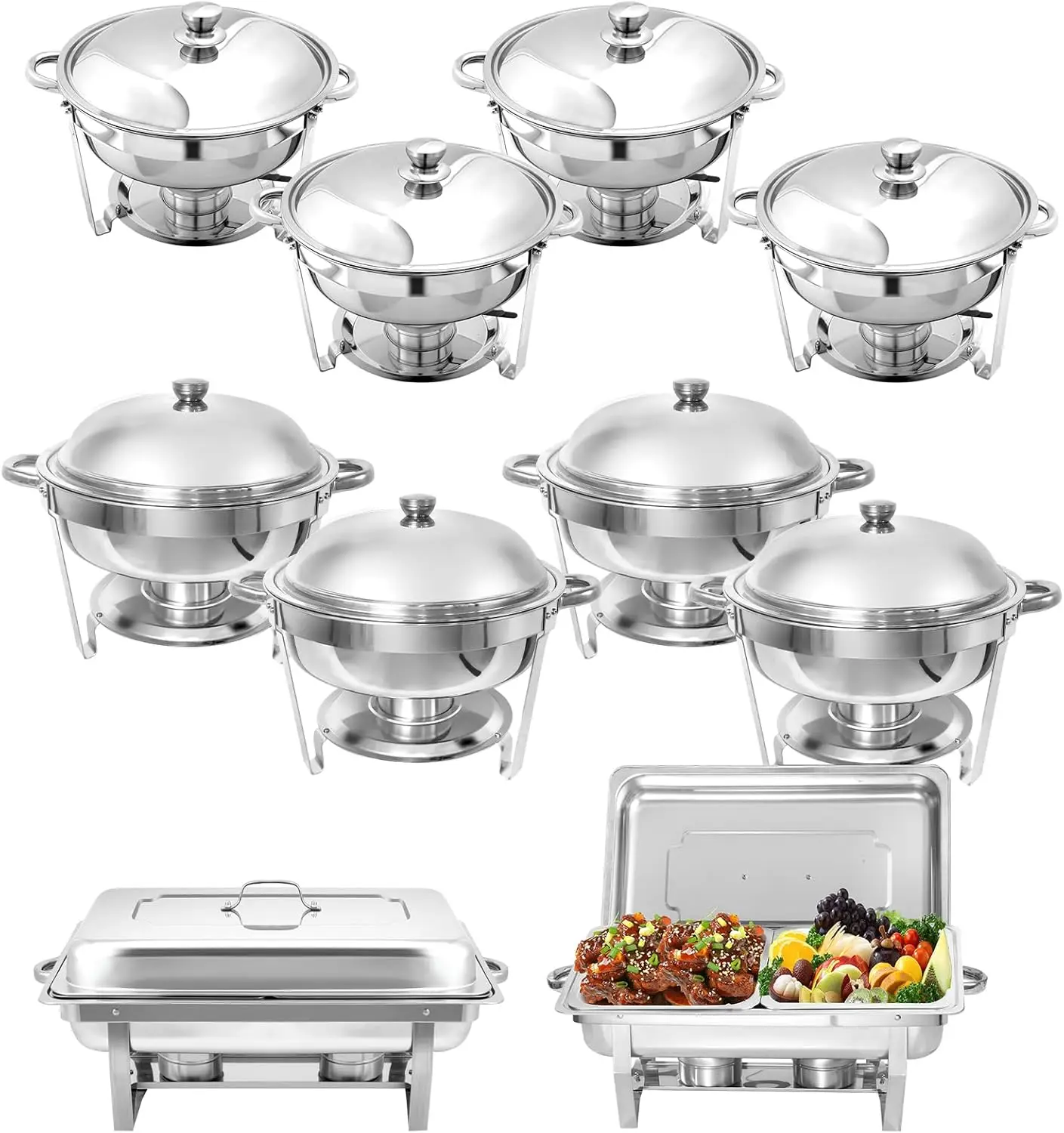 10 Pack Chafing Dish Buffet Set, Stainless Steel Catering Food Warmer For Banquet, Parties, Wedding (4 Packs 5Qt Pan + 4 Packs