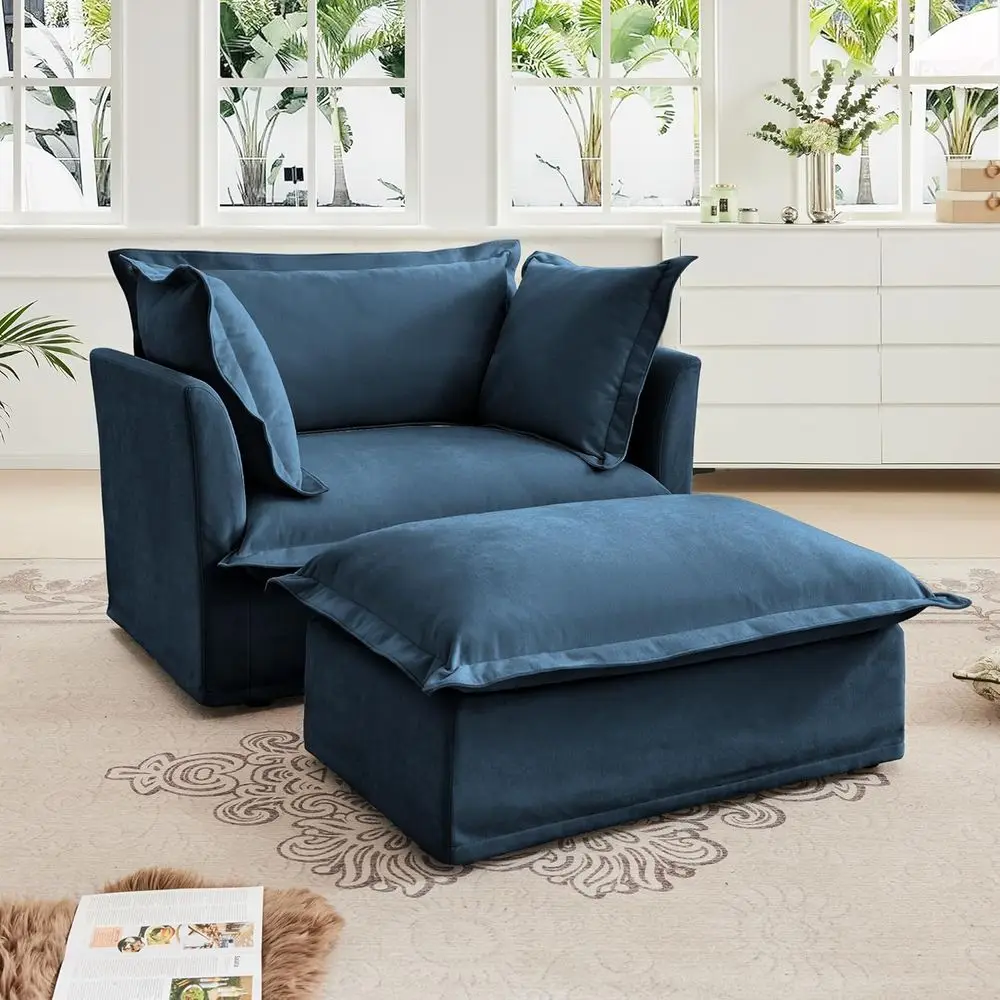

Oversized Chenille Sectional Sofa with Movable Ottoman and Deep Seat Comfort