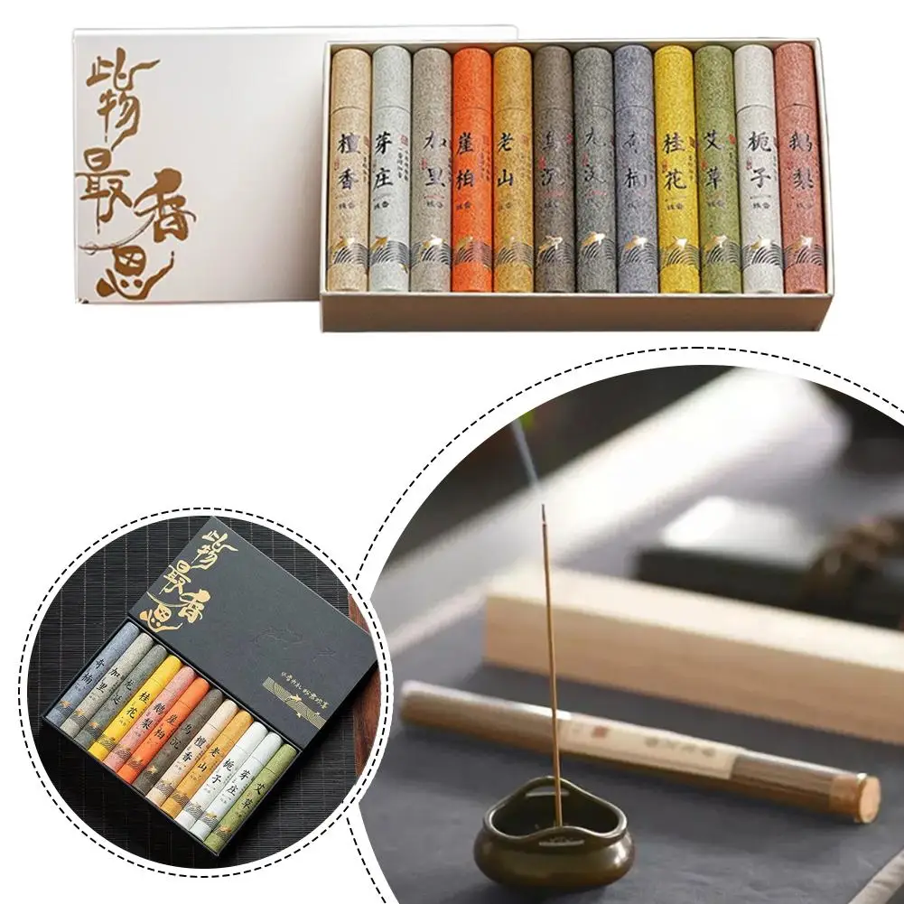 12-Flavors Tasting Incense Stick Gift Box - Home, Yoga Puriying Meditation, Odor Zen Removal, Incense Linear Soothing, Natu N6I0