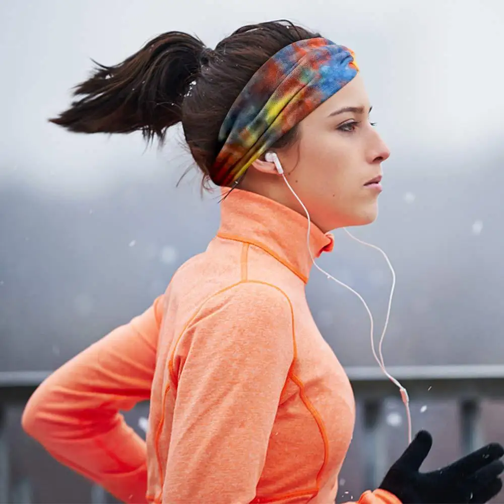 

Модная спортивная повязка на голову с принтом тай-дай, широкий платок, повязка на голову для йоги, повязка на голову для бега, женская эластичная повязка для волос для йоги, повязки на голову