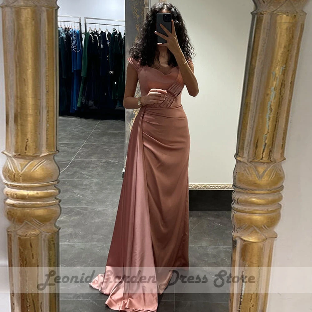 Blush Roze Prom Jassen Memaid Cap Sleeve Floor Lengte Sexy Bruiloft Gast Jurken Ruches Satijn Elegant V-hals Gelegenheid Jurken 2023