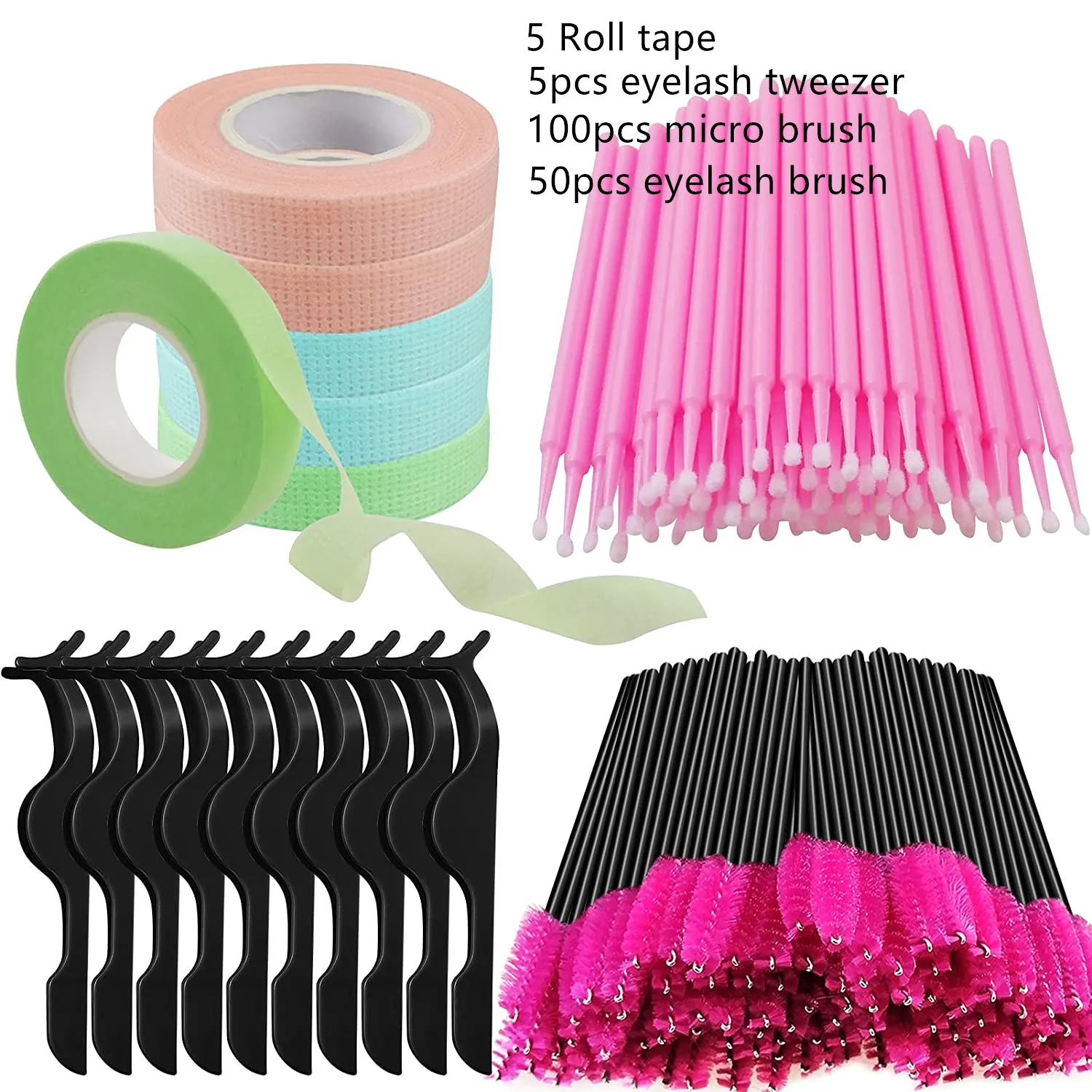 Pincettes d'extension de cils en plastique, brosse à Mascara jetable, baguettes applicatrices, bandes de cils respirantes