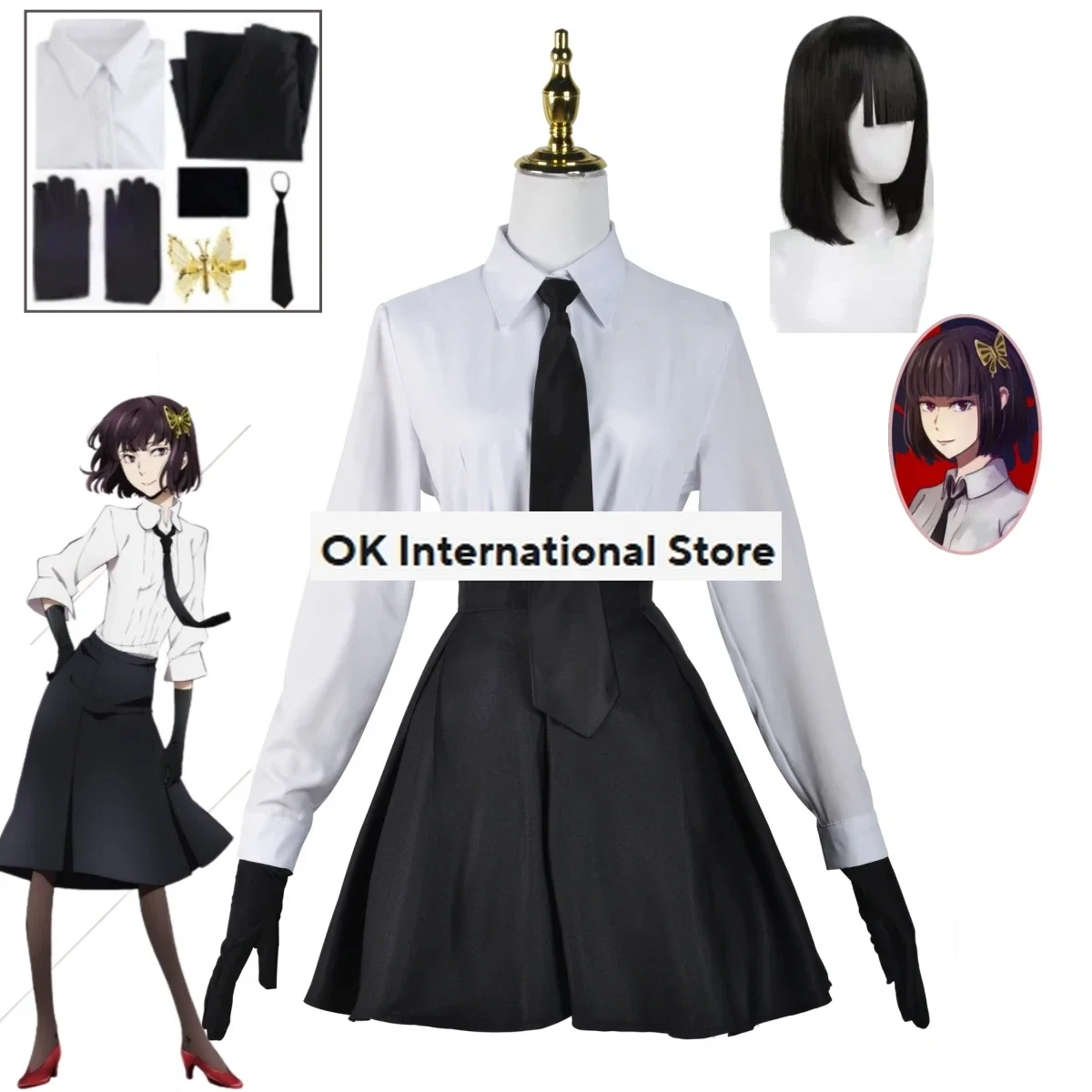 Anime Bungo Stray Dogs Akiko Yosano Kostum Cosplay Kostum Shirt Short Skirt School Uniform Set Women's Halloween Party Clothing