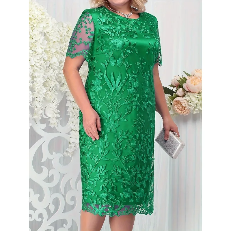 Plus size Women's Dress New Large Size Women's Dress Spliced Embroidered Lace Slimming Slim Fit Cocktail Dress7134259#