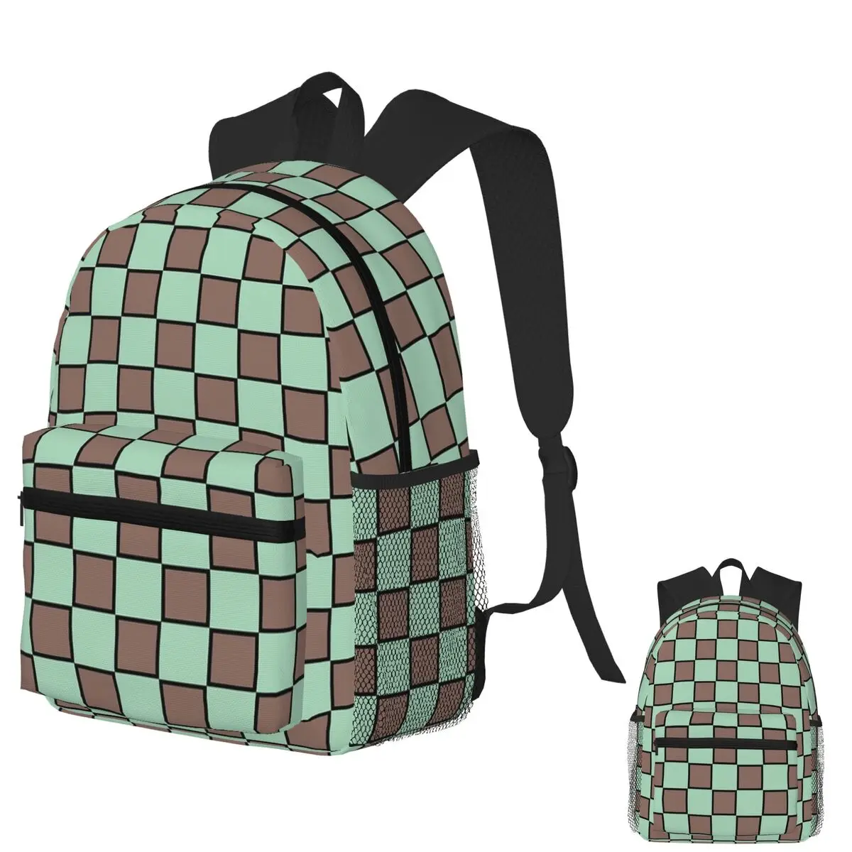 

Nature-Inspired Box Pattern Leaf Green & Earth Brown Student Backpack School Bag Hiking Travel Daypack Bookbag Shoulder Bags