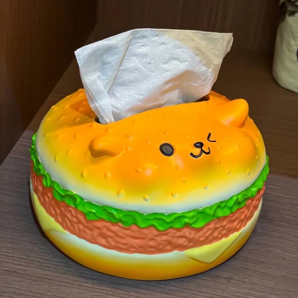 

Figure Model Burger Dog Tissue Box Collectible Anime Cute Tissue Box Ornament Decorative Cartoon Hamburger Fun Tissue Box