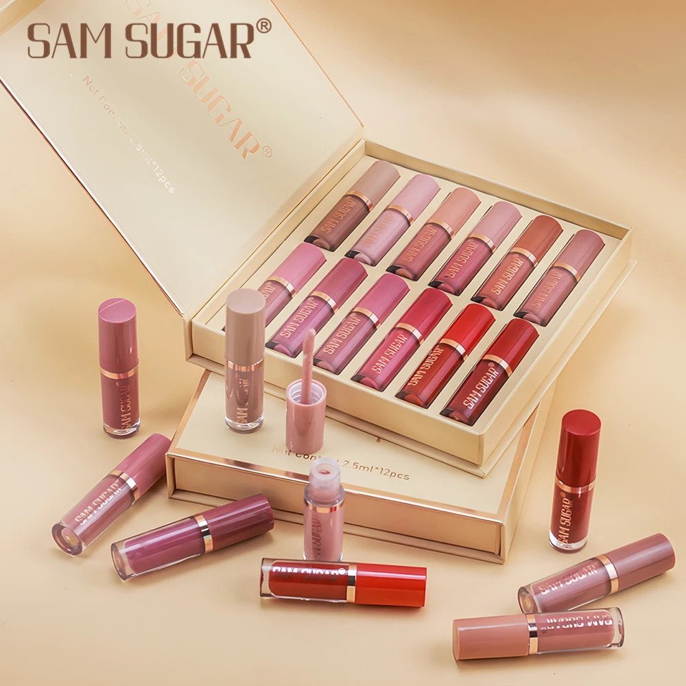 SAM SUGAR 12-color book lip gloss set matte velvet non-stick lip glaze lipstick