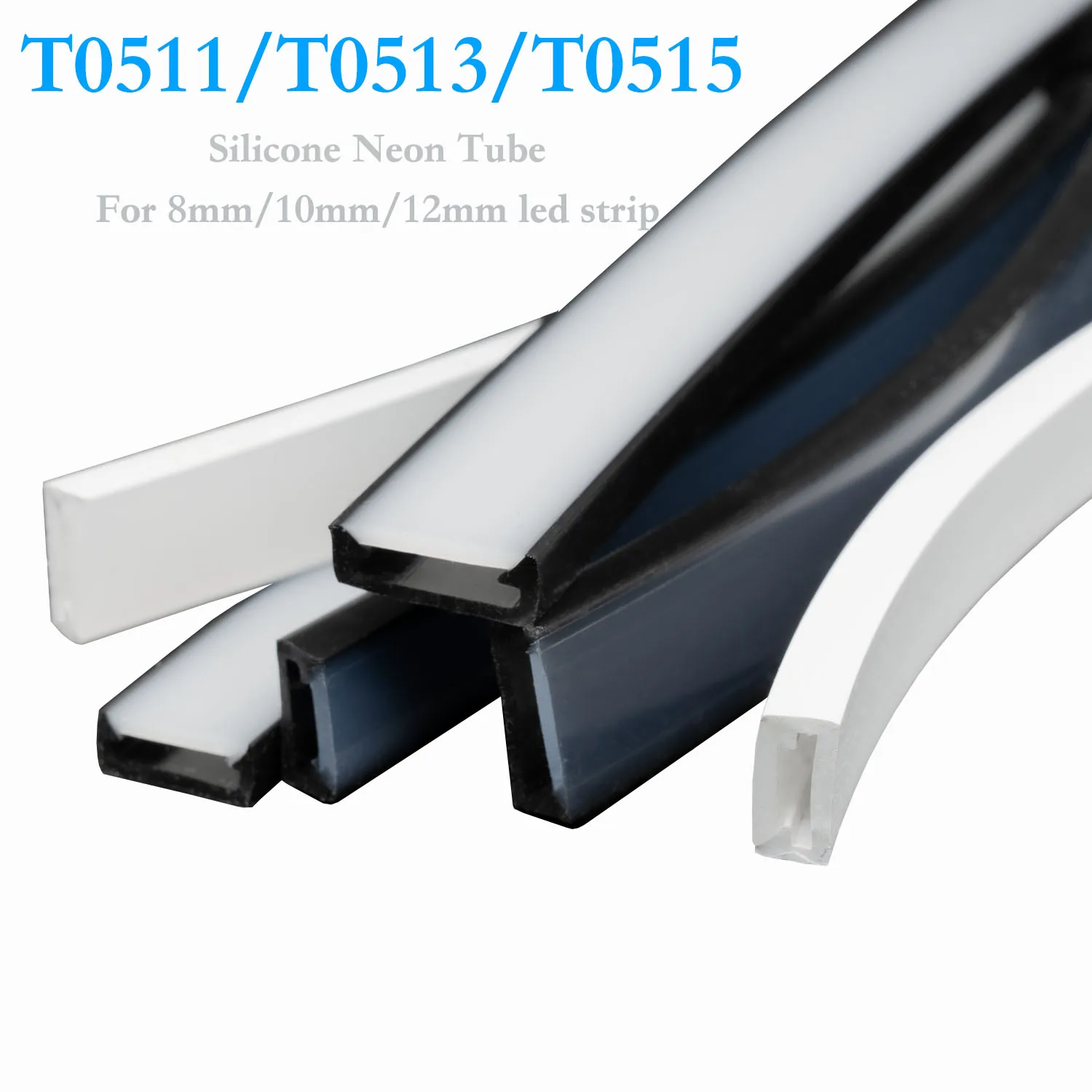 LED Silicone Neon Tube T0511 T0513 T0515 T0308 Flexible Protection Cover Transparent Matte Black Milky For 6-12mm WS2812  Strip image 2
