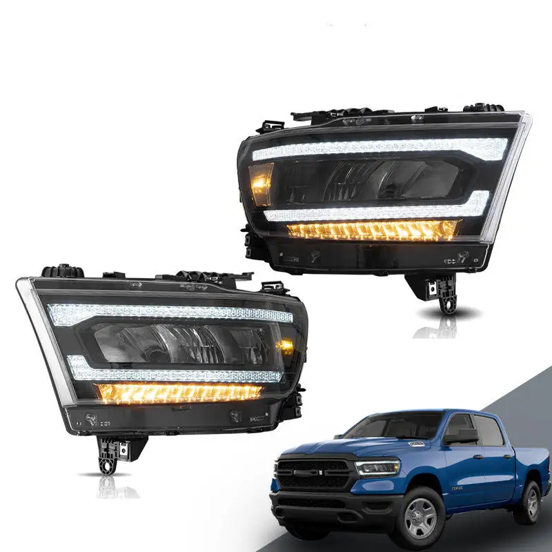 2 Pezzi di Gruppi Ottici LED per Dodge RAM 1500 2019‑In poi, DRL con Indicatore di Direzione Sequenziale, Proiettore a Doppio Fascio, Lampada Frontale Plug‑And‑Play