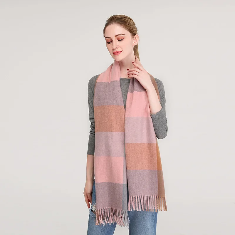 Manta de Cachemira cálida para mujer, Bufanda de viaje de invierno, Pashmina a cuadros, chal grueso con borla, Poncho informal, nueva moda