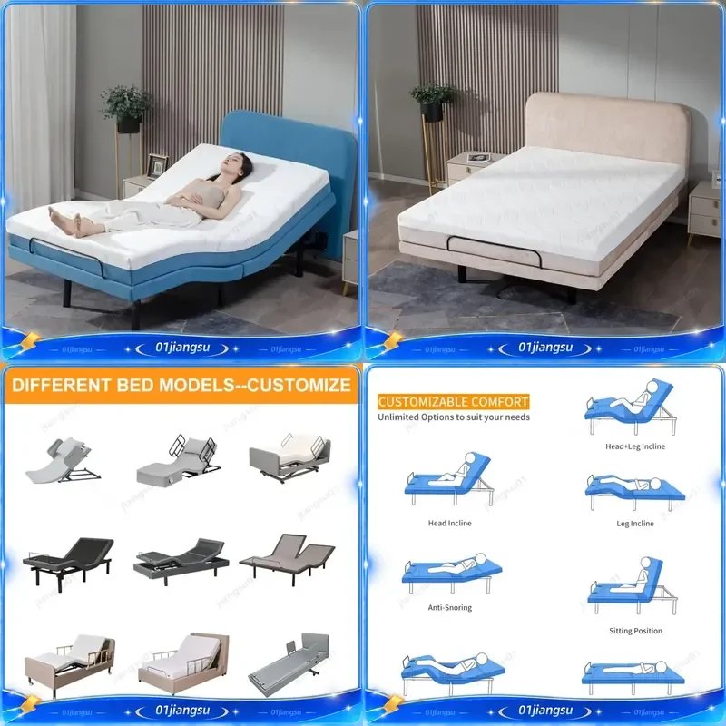 Luxury Electric Adjustable Bed Frame with Memory Foam Mattress Zero Gravity Folding Control Base for Home Hospital Use