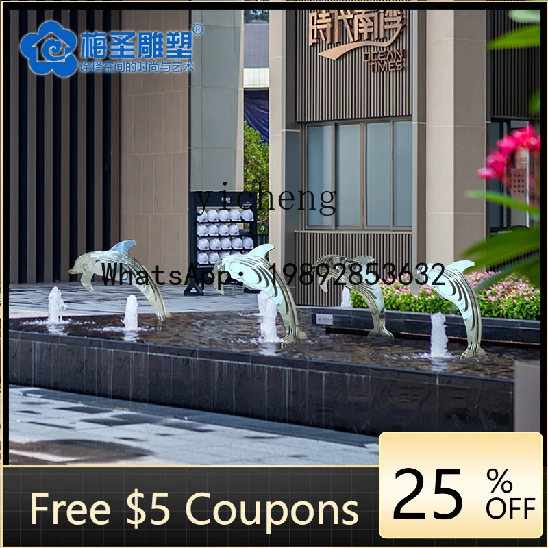 L7- Dolphin Ornament Outdoor Pool Landscape Floor Sculpture Stainless Steel Simulation Animal Lawn Ornament