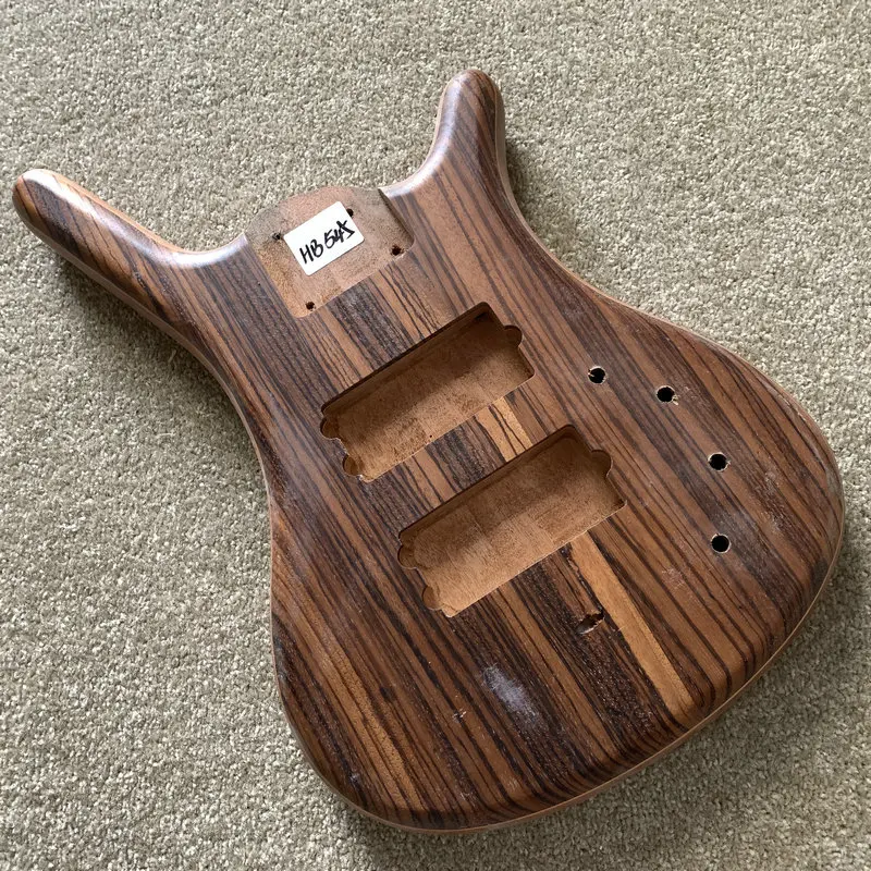 HB545 6 Strings Solid Zebra Wood With Redwood  Electric BASS Body  Active Pickups DIY  for Replace Nature Color