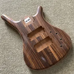 HB545 6 Strings Solid Zebra Wood With Redwood  Electric BASS Body  Active Pickups DIY  for Replace Nature Color