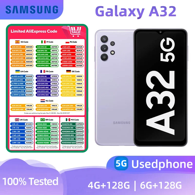 Samsung Galaxy A32 5g Smartphone Dimensity 720 6.5-inches Screen 48MP Camera Android Original Used Phone