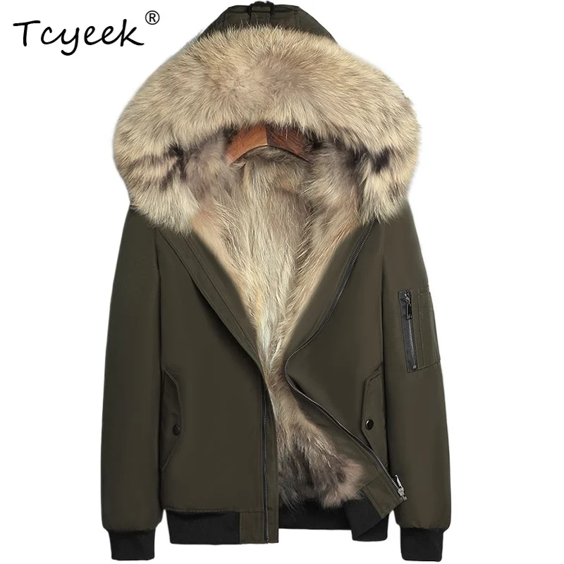 

Tcyeek Shearling Detachable Raccoon Fur Inner Liner Autumn Winter Trendy Hooded Mid Length Men's Parka Kurtka Puchowa Męska