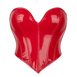 Black PVC Bustier Shiny PU Leather Corset Crop Top Body Shaper Women Sexy Corselet Vest Plus Size