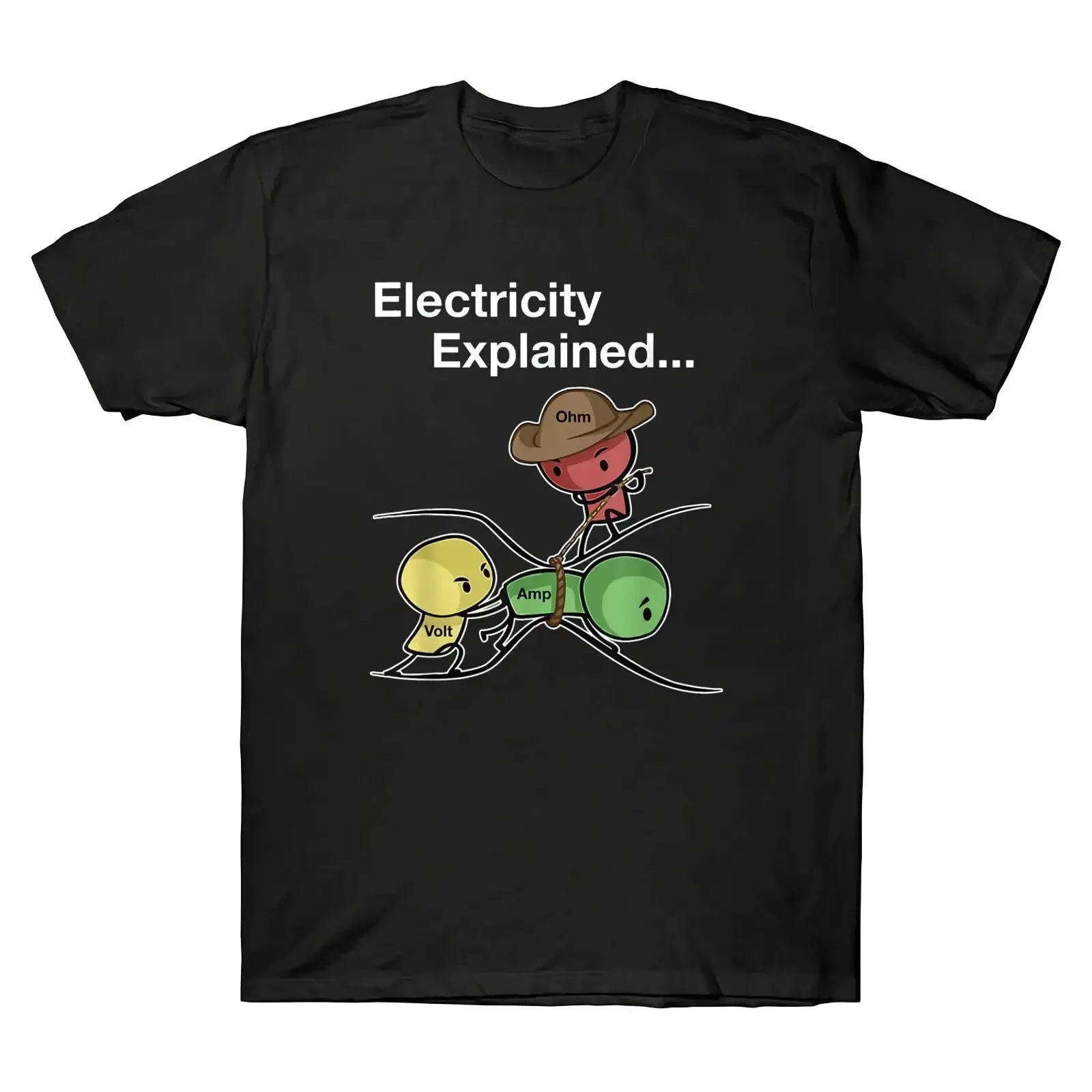 Ohm Volt Amp Electricity Explained Funny Electrician Nerd Men's Cotton T Shirt vintage Washed Breathable graphic streetwear