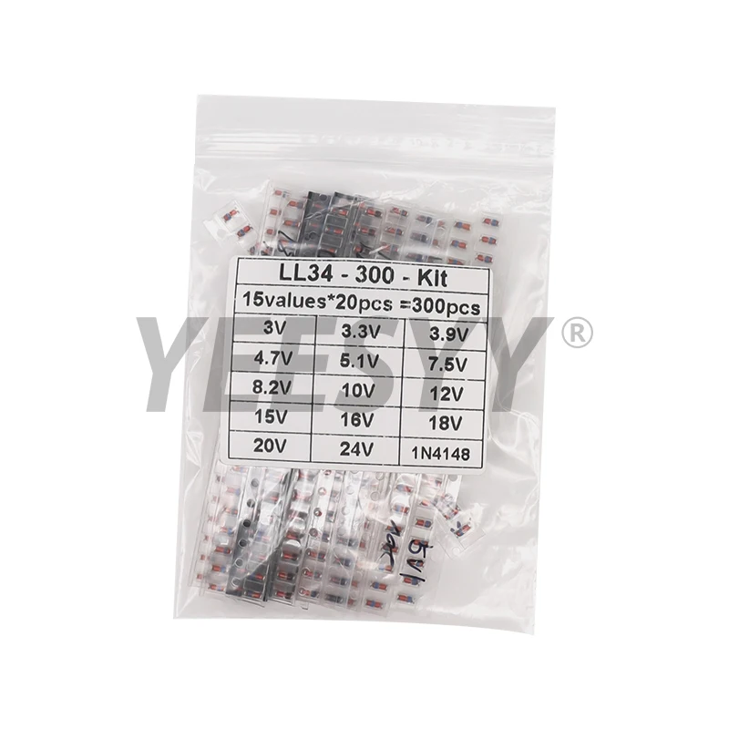 300PCS 2V-39V 3V-24V SMD LL34 0,5W 1/2W Zener Diode Kit SMD Diode Set 1N4148