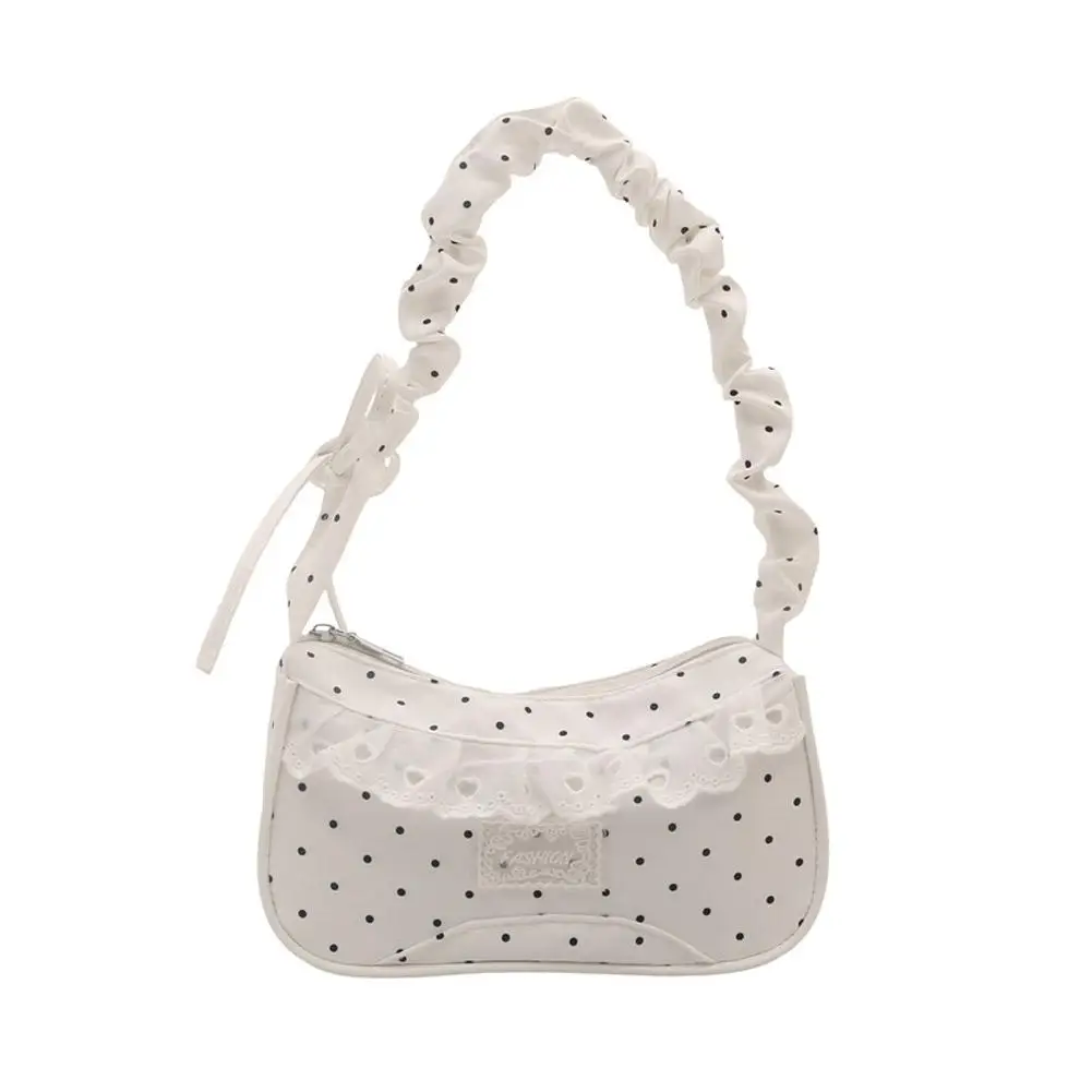 Niedliche Spitzen-Schultertasche mit Tupfenmuster, Süße Unterarmtasche mit Schleife, Y2k Mode, Lässige Schultertasche, Umhängetasche – Detail 2