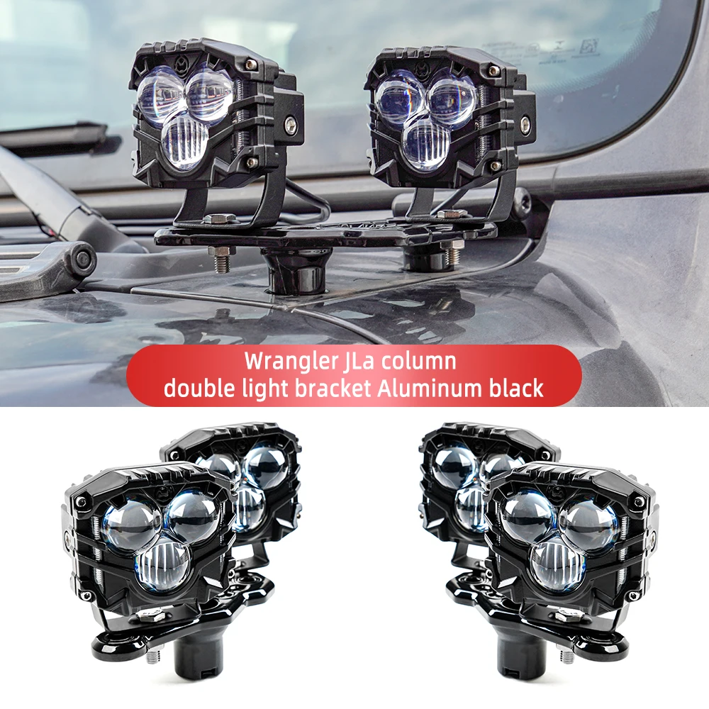 2.5in 120W Spotlight w/Dual pods JL A-Pillar Windshield Hinge Mounting Bracket Wiring Harness Kit for Wrangler JL/JT 2018-2024