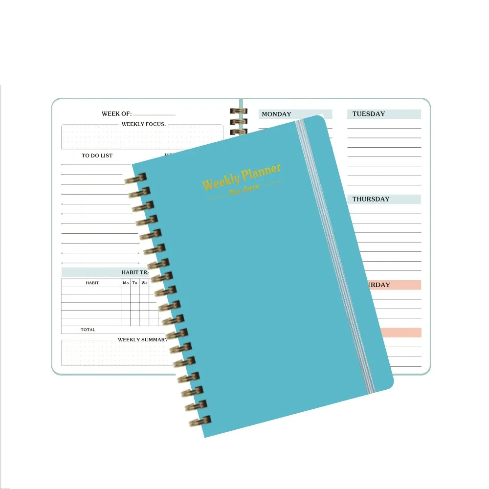 Portable A5 Weekly Planner No Date Planner Reminder Weekly Schedule Book Efficiency with Straps Coil Notebook Office
