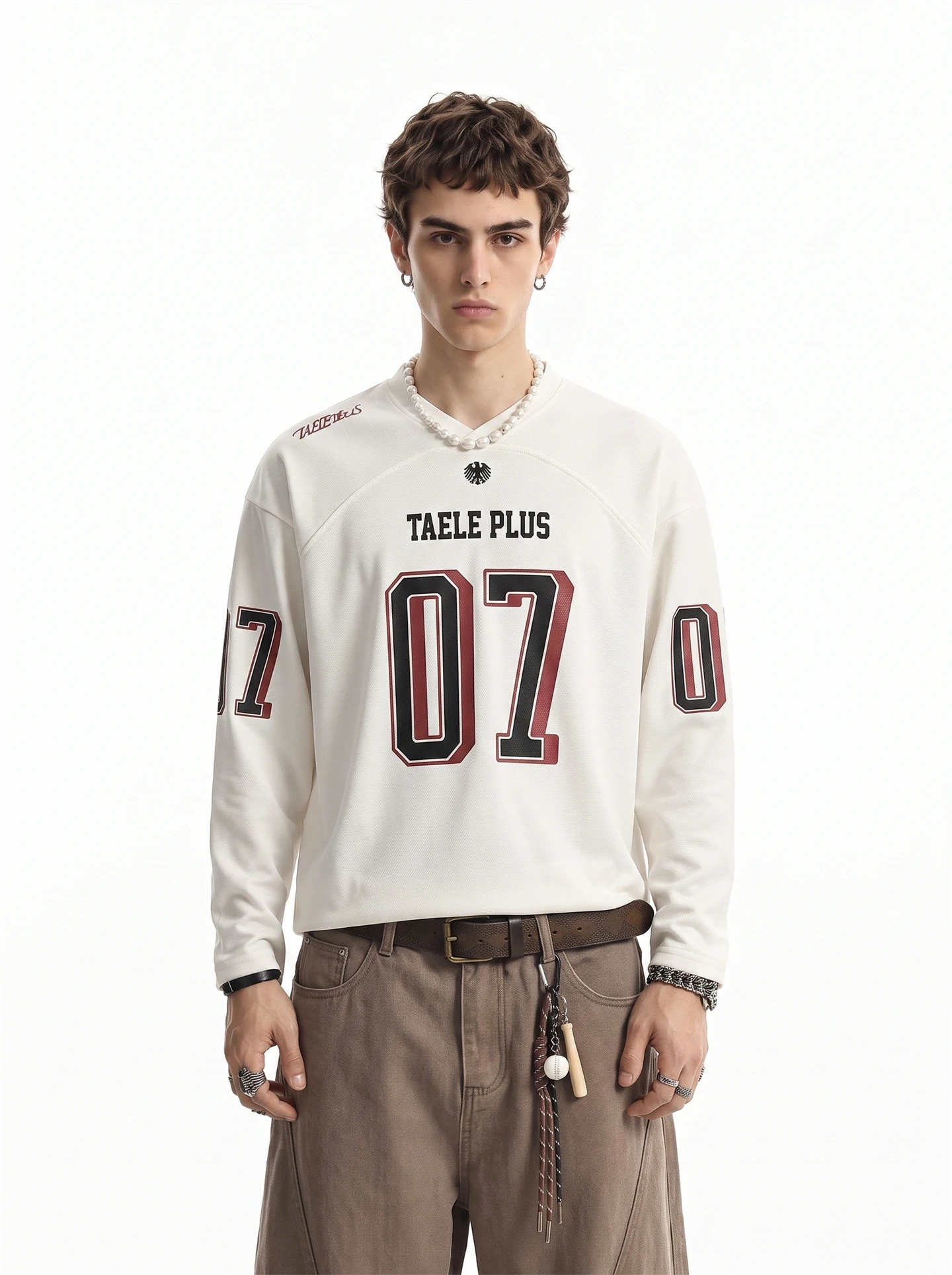 BETEBULE American Trend Digital Print Deconstructed Long Sleeve Men's T-shirt Loose Fit Autumn New Style Casual round Neck Top