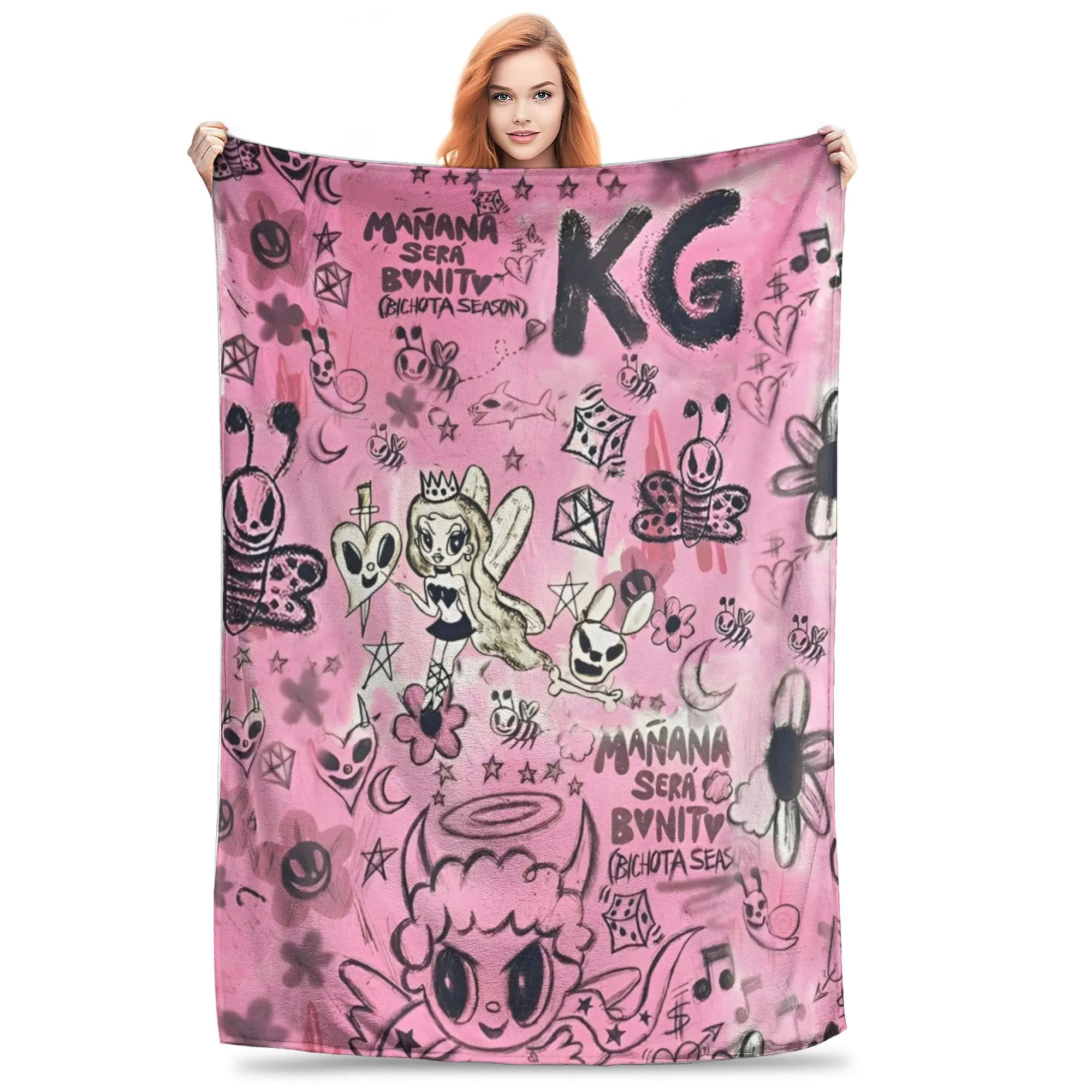 Singer Karol G Blanket Reggaeton Urban Pop Music Flannel Novelty Warm Throw Blanket for Bedding Lounge All Season