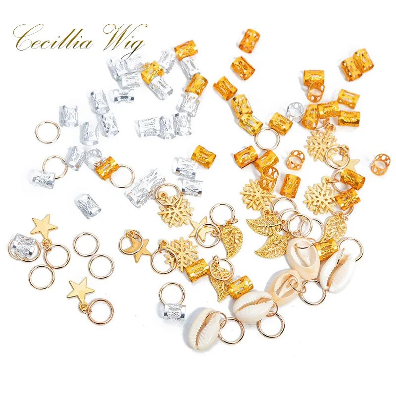 

Metal Dreadlock Hair Rings Set Star Hair Cuffs Round Button Braid Clips DIY Kit for Trendy Hair Decor