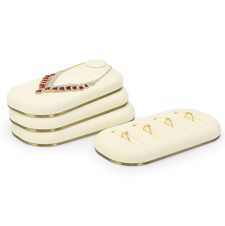 

Высококачественный бежевый поднос для ювелирных изделий, овальный поднос из микрофибры, ожерелье, кольцо, серьги, органайзер для ювелирных изделий, набор стоек, бежевый дисплей для ювелирных изделий