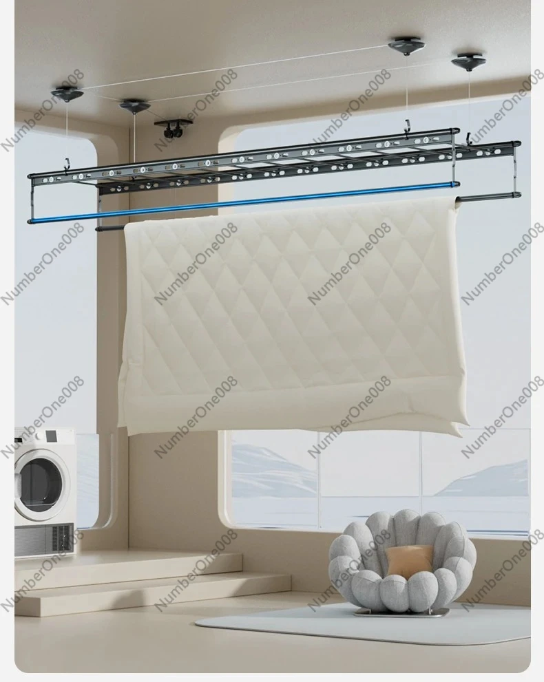 Household Liftable Clothes Dryer for Balcony Hand-Cranked Double-Rod Drying Rack Creative Metal Laundry Drying Rack for Hotels