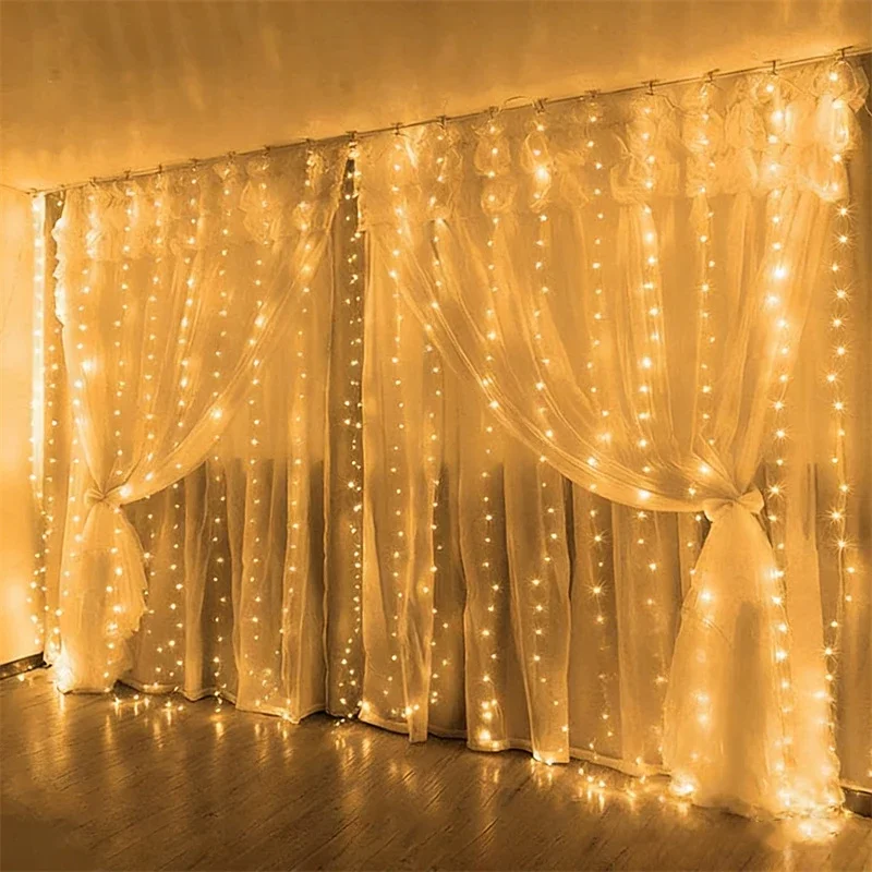 Wedding LED Curtain Lights 6M/3M Christmas String Lights USB Plug 8 Mode Halloween Party Room Valentine's Day Fairy Garden Decor