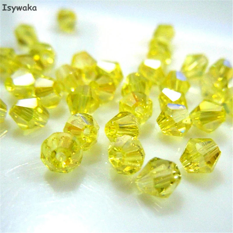 Isywaka Sale Bright yellow 100pcs 4mm Bicone Austria Crystal Beads charm Glass Beads Loose Spacer Bead for DIY Jewelry Making