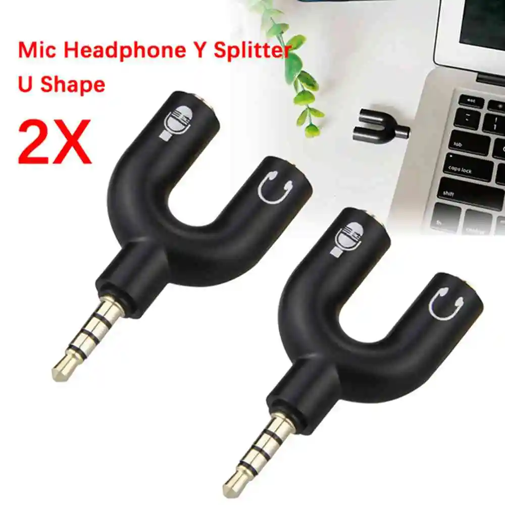 3,5 mm Kopfhörer-Mikrofon-Splitter-Adapter, U-förmig, Stereo, 3,5 mm, 1 bis 2, Audio-Splitter-Adapter für PS4, PC, Laptop, Ohr-Headset-Kabel – Detail 1