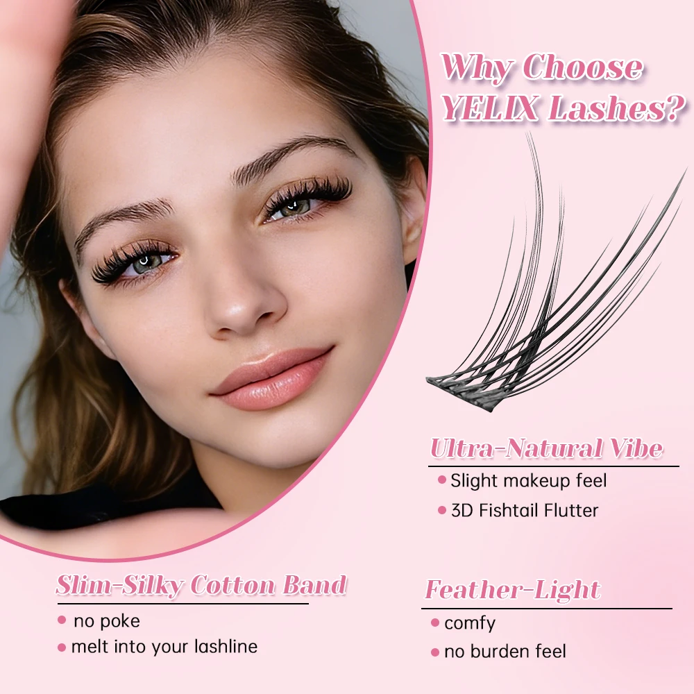 Yelix DIY Wispy Cluster Lashes, schlankes, seidiges Baumwollband, 300 Stück, große Kapazität, Großhandel für Schönheitssalons und Distributoren. – Detail 4