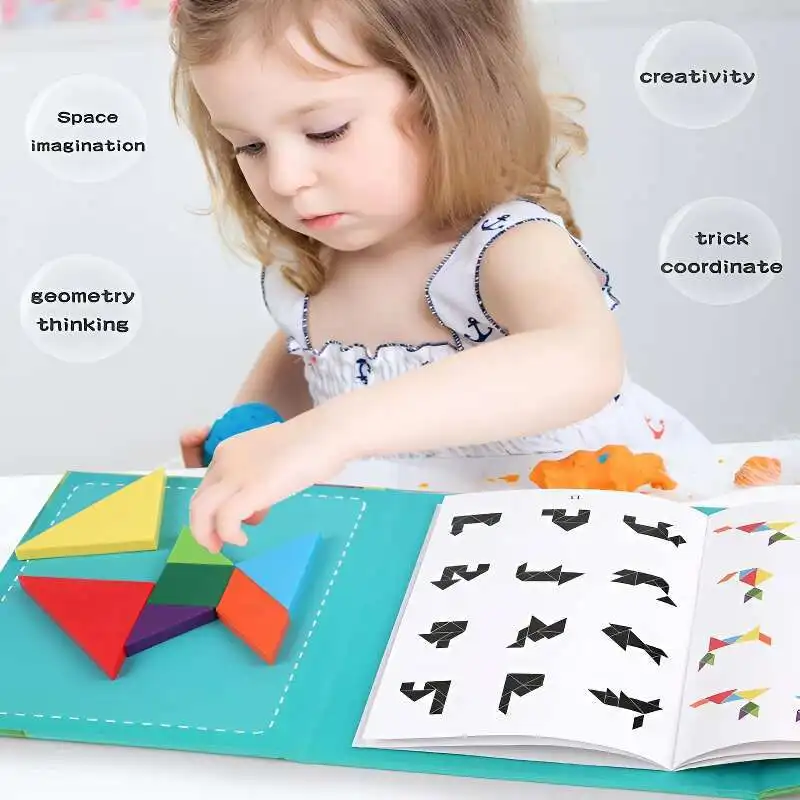 Magnetyczna układanka Tangram Inteligencja 3D Geometryczne Kształty Puzzle Planszowa Gra Montessori Zabawki Edukacyjne dla Dzieci Prezent