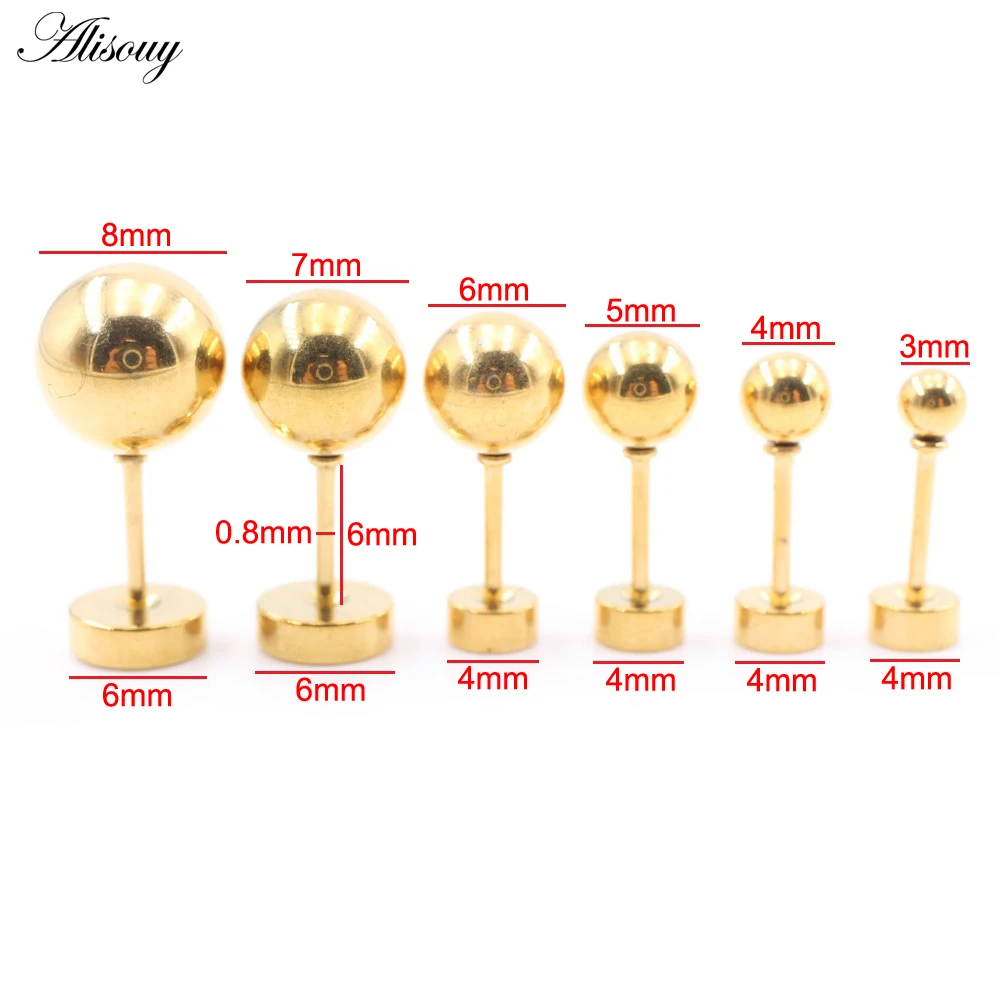 2 Pieces Matte Frosted Ball Round Threaded Unisex Women Men Girl Stainless Steel Ear Stud Earrings Cartilage Piercing Jewelry