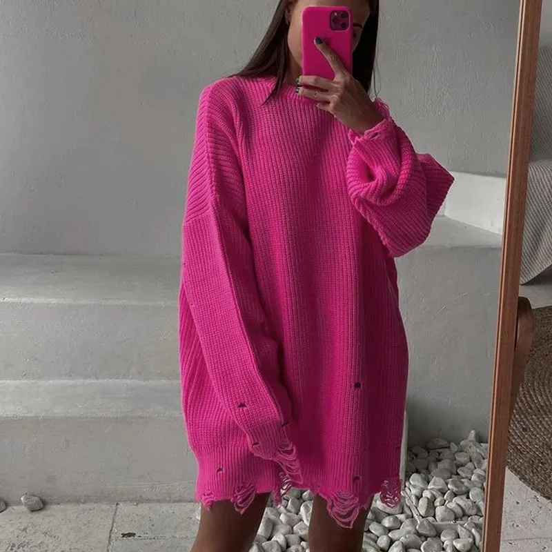 

Women's Oversized Long Sleeve Crewneck Pullover Sweater Cute Baggy Knitted Dress Slouchy Sweater Comfortable Fashion