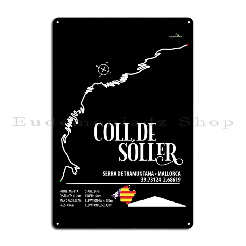 Coll De Soller Climb Mallorca Spain Ma 11a Trail Map Sticker 02 Metal Signs Cinema Create Club Bar Printing Tin Sign Poster