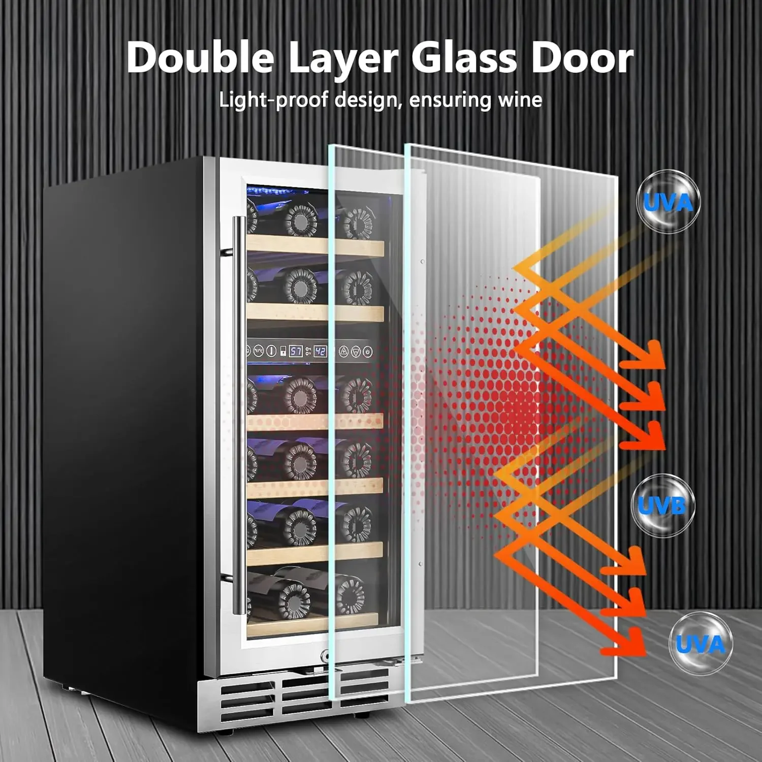 15 Inch Dual Zone Wine Refrigerator, 29 Bottle Under Counter Wine Fridge, Wine Refrigerator for Built-In or