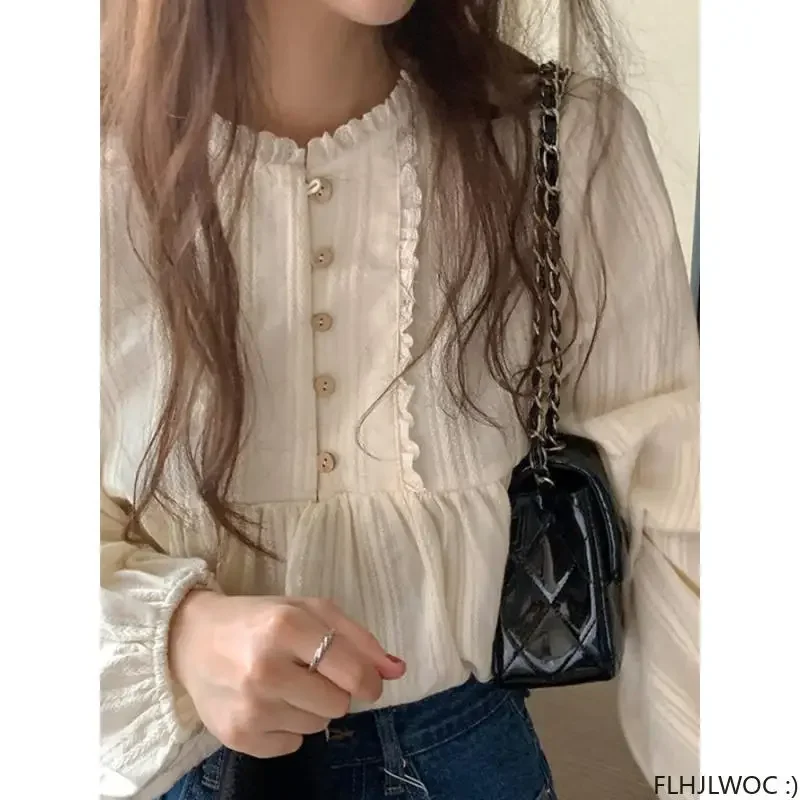 Mori Girl South Korea Cute Sweet Tops Women Preppy Style Date Japan Girls Vintage Cotton Blends Hollow Out Lace Shirts Blouses