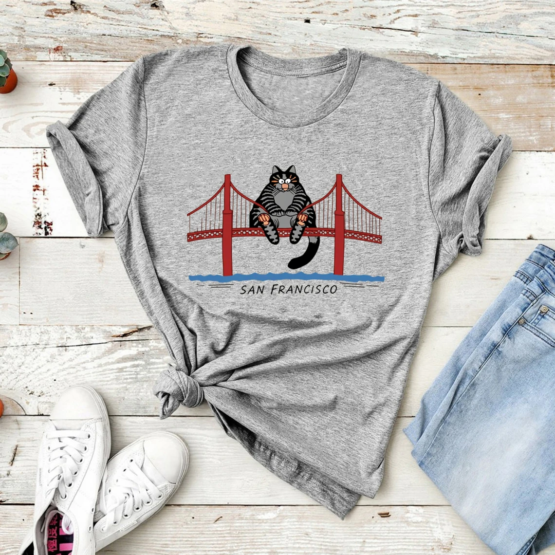 Vintage Ryan Gosling Cat T-Shirt Project Hail Mary Graphic Tee Retro Golden Gate Bridge Cat Tshirt Short Sleeve Streetwear Tops