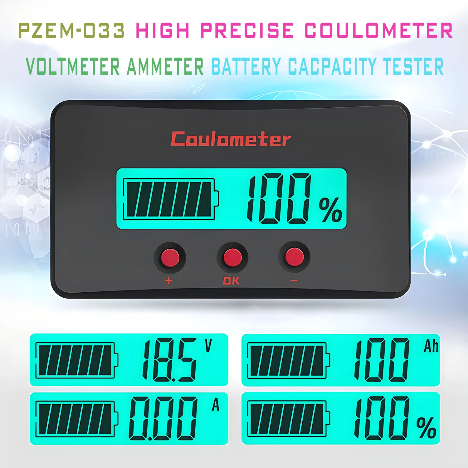 PZEM-033 High Precision Coulometer DC8-120V 50A/100A Voltmeter Ammeter Universal Battery Power Electricity Capacity Tester Meter