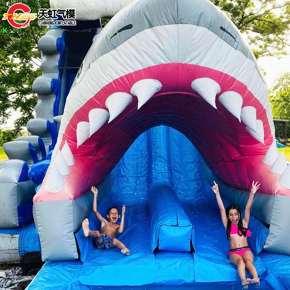 Glissière gonflable de requin d'ange de 12x7x6mH avec la piscine, glissière d'eau gonflable commerciale pour des enfants et des adultes